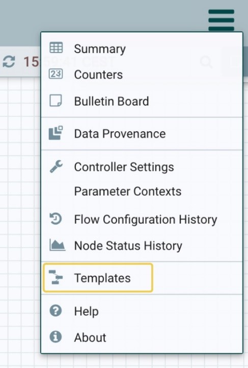 Übersicht aller verfügbaren NiFi-Templates 