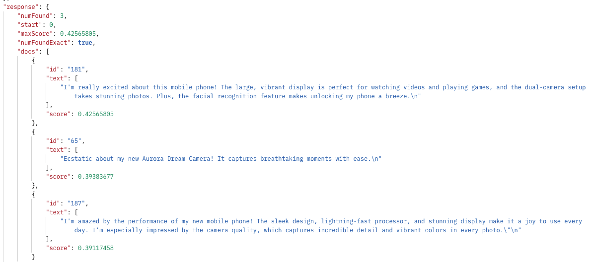 Dense Vector Search für die Query „am excited“