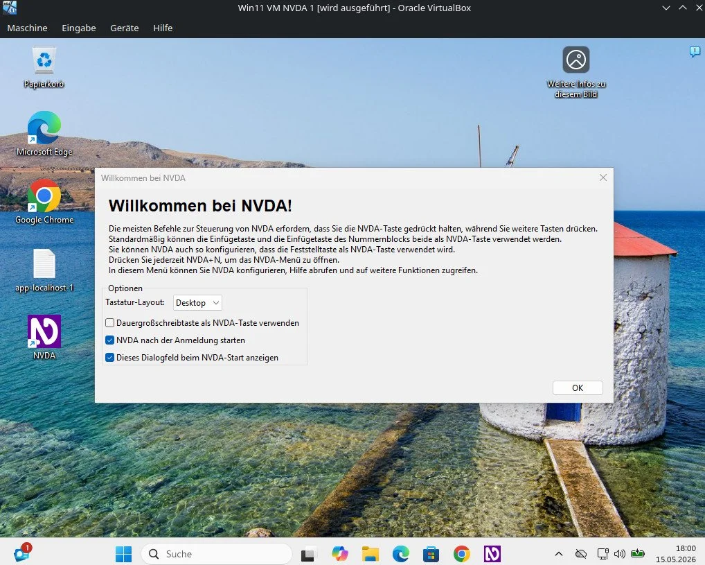 Dialogfenster -Willkommen bei NVDA